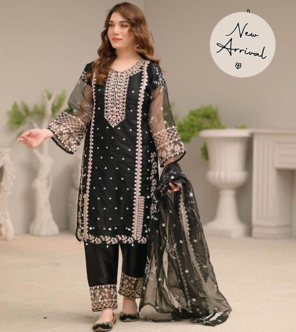 Embroidered Organza Suit Set - 3 Pcs for Women - Image 4