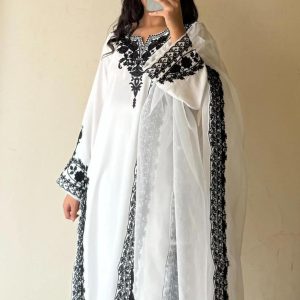 Women's Stitched Embroidered Suit Set - 3 Pcs in White with Organza Dupatta