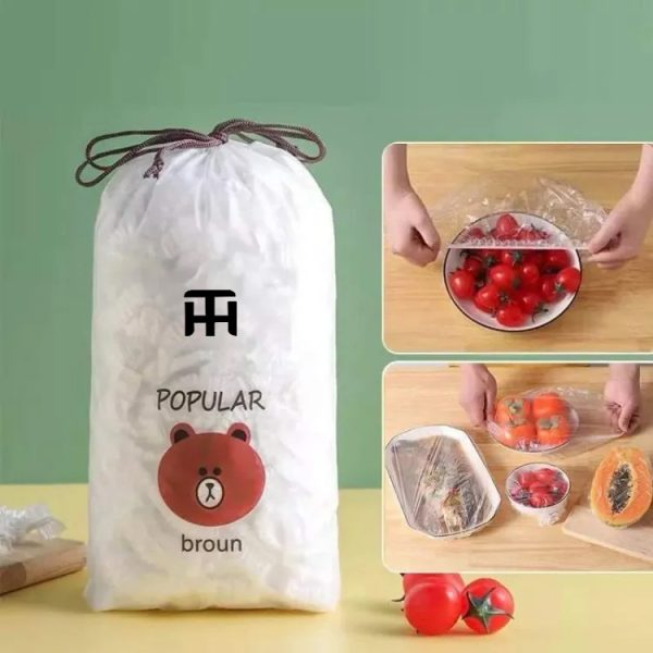 Combo Deal Disposable Food Cover Plastic Wrap 100 Pcs + 2 Pcs Dishwashing Rug | Reusable elastic food storage covers & Metal Wire Dish Washing Rugs For Kitchen - Image 5
