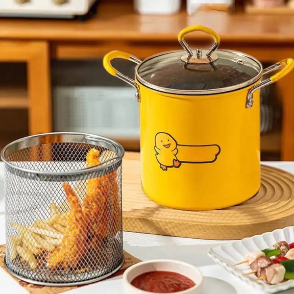 Stainless Steel Deep Fryer Frying Pot With Strainer 12ML Capacity | Basket Deep Fryer Pot for Baking Frying Boiling Home Kitchen - Image 3
