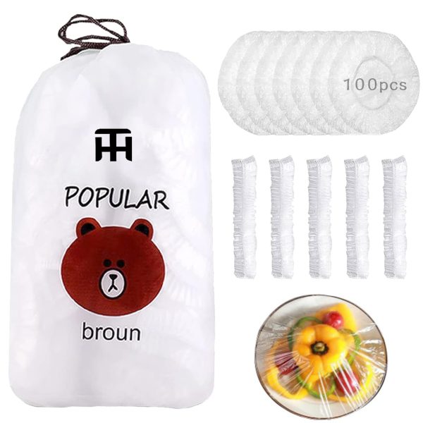 Combo Deal Disposable Food Cover Plastic Wrap 100 Pcs + 2 Pcs Dishwashing Rug | Reusable elastic food storage covers & Metal Wire Dish Washing Rugs For Kitchen - Image 2