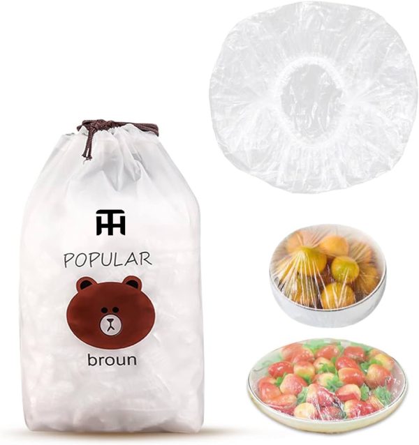 Combo Deal Disposable Food Cover Plastic Wrap 100 Pcs + 2 Pcs Dishwashing Rug | Reusable elastic food storage covers & Metal Wire Dish Washing Rugs For Kitchen - Image 3