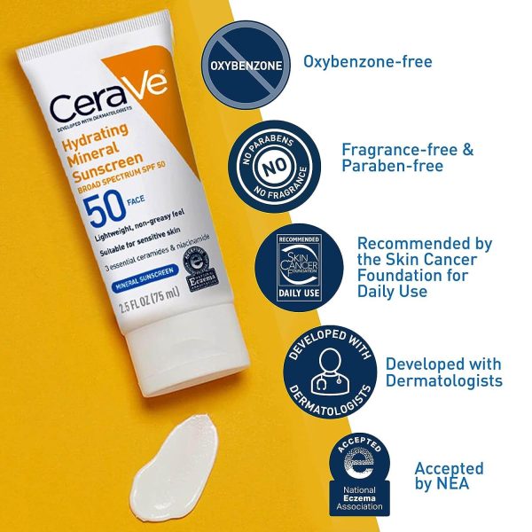 CeraVe Hydrating Mineral Sunscreen SPF 50 | 100 ML - CeraVe Hydrating SunBlock | Broad Spectrum SPF 50 - Image 4