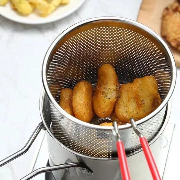 Stainless Steel Deep Fryer Frying Pot With Strainer 12ML Capacity | Basket Deep Fryer Pot for Baking Frying Boiling Home Kitchen - Image 4