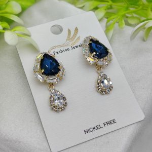 Imported Elegant Royal Blue Drop Earrings with Crystal Accents – Nickel-Free| Girls Earrings | Women Earrings | Jewellery