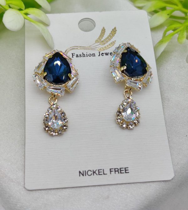 Imported Elegant Royal Blue Drop Earrings with Crystal Accents – Nickel-Free| Girls Earrings | Women Earrings | Jewellery - Image 3