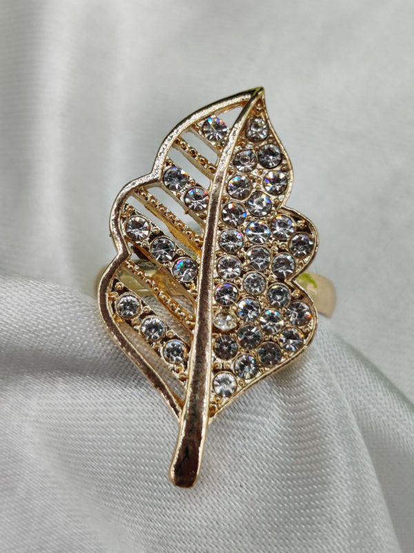 1 Piece Imported Elegant Crystal-Studded Leaf Ring | Best Quality Ring For Girls & Women | Adjustable Ring | Elegant Design Ring For Every Occasion  - Image 2