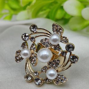 1 Piece Imported Exquisite Floral Pearl Ring – A Symphony of Elegance and Sparkle 🌟 | Luxurious Design Ring | Adjustable Ring | Ring For Girls & Women