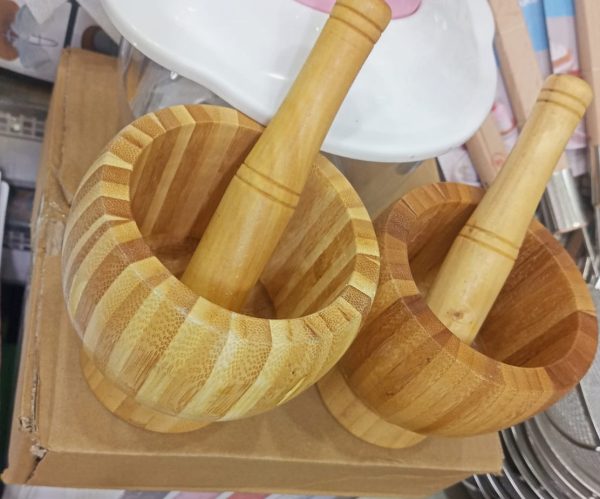 01 Set Wooden Pestle and Mortar For Crushing | Woden chattu watta for Grinding Nuts Dates and other Ingredients  - Image 2