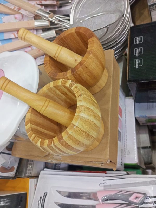 01 Set Wooden Pestle and Mortar For Crushing | Woden chattu watta for Grinding Nuts Dates and other Ingredients  - Image 5