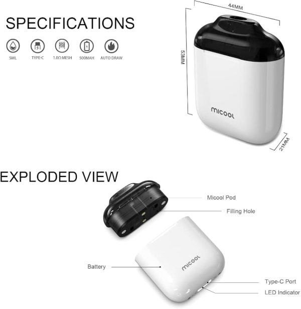 ZQ Micool 2 Pod System Kit | Vape For Smokers | Pod For Smoking | Refillable Pod ( Without Display ) ( Random Color ) - Image 5