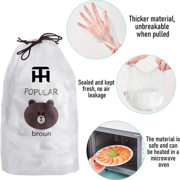 Combo Deal Disposable Food Cover Plastic Wrap 100 Pcs + 2 Pcs Dishwashing Rug | Reusable elastic food storage covers & Metal Wire Dish Washing Rugs For Kitchen - Image 4