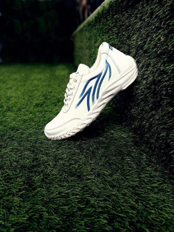Men's Athletic Running Sneakers -JF019, White With Blue Lines