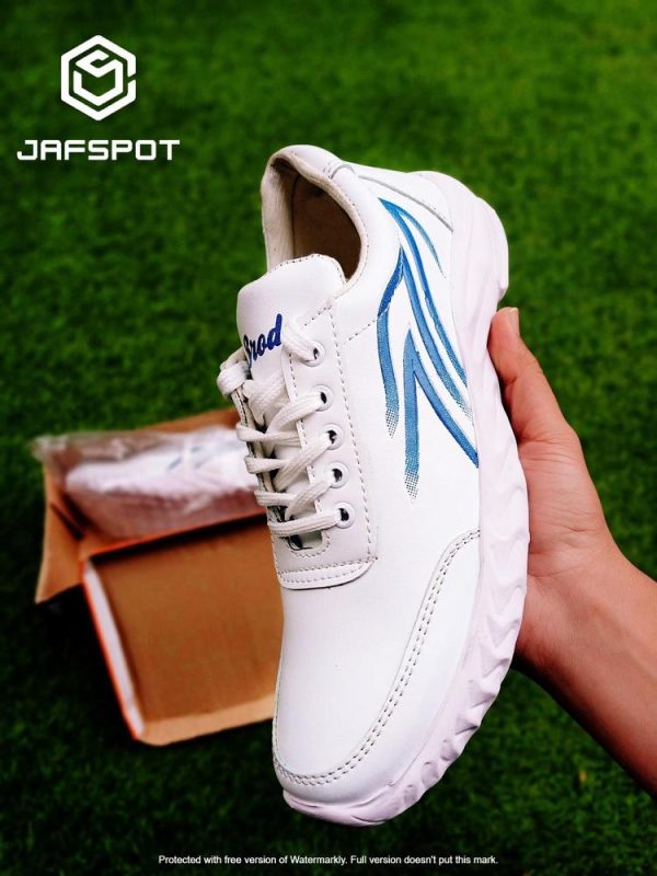 Men's Athletic Running Sneakers -JF019, White With Blue Lines - Image 3