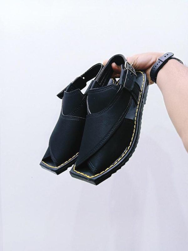 Jafspot -Men's Handmade new Peshawari Chappal, JF017, Black - Image 3