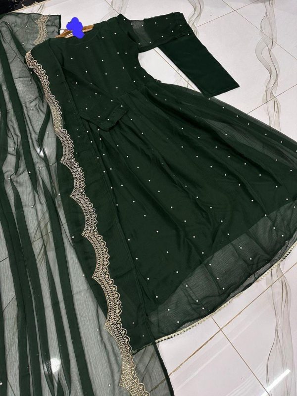 3 Pcs Women's Stitched Embroidered Maxi Suit - Image 3