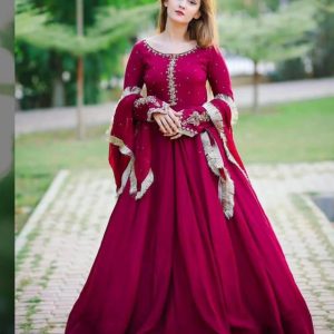 3 Pcs Women's Stitched Chiffon Embroidered Maxi Suit