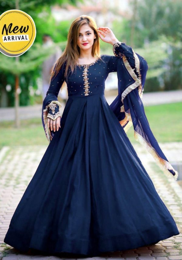 3 Pcs Women's Stitched Chiffon Embroidered Maxi Suit - Image 4