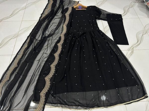 3 Pcs Women's Stitched Embroidered Maxi Suit - Image 2