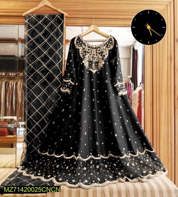 3 Pcs Women's Stitched Shamoz Silk Embroidered Maxi - Image 3