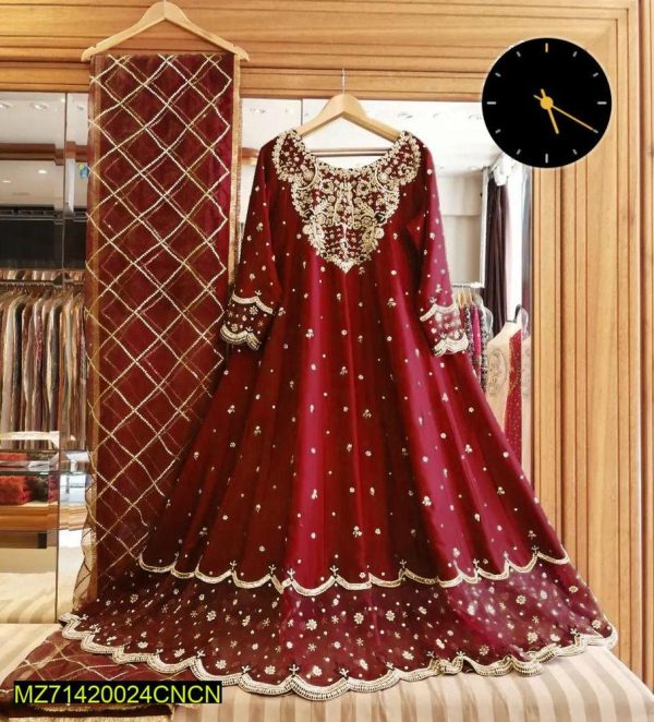 3 Pcs Women's Stitched Shamoz Silk Embroidered Maxi - Image 4