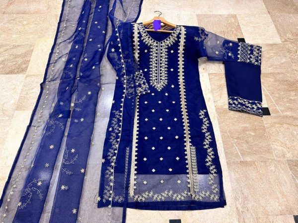 Embroidered Organza Suit Set - 3 Pcs for Women - Image 2