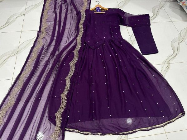 3 Pcs Women’s Stitched Embroidered Maxi Suit - Image 3