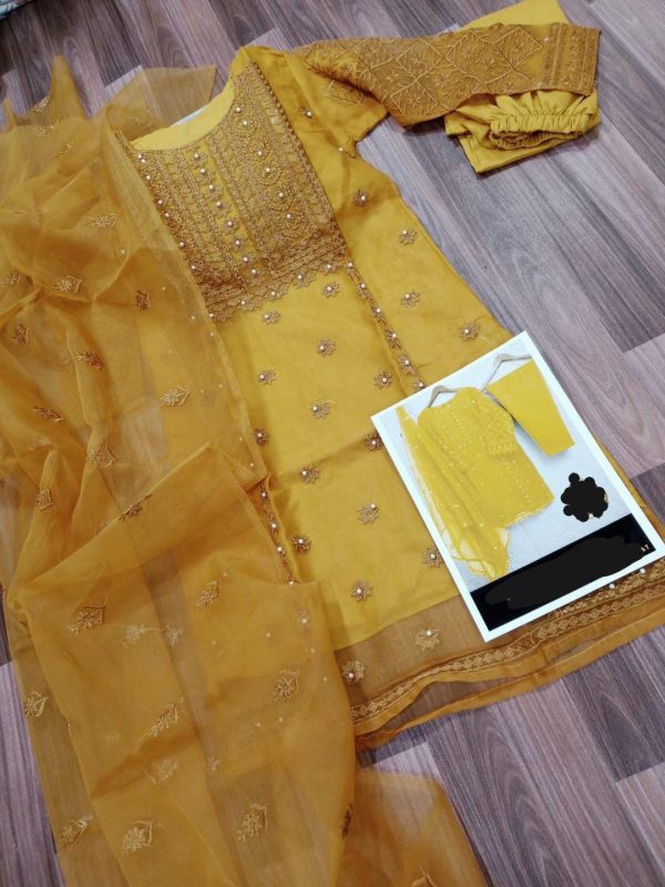 Stunning Women's Stitched Suit Organza - 3 Pcs with Embroidered Design - Image 2