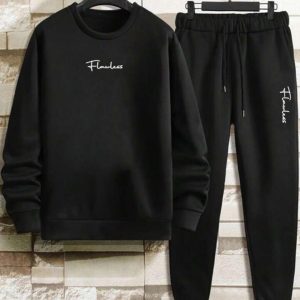 2 Pcs Unisex Dri Fit Printed Sweatshirt Track Suit