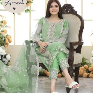 Maroon Embroidered Organza Suit Set - 3 Pcs for Women