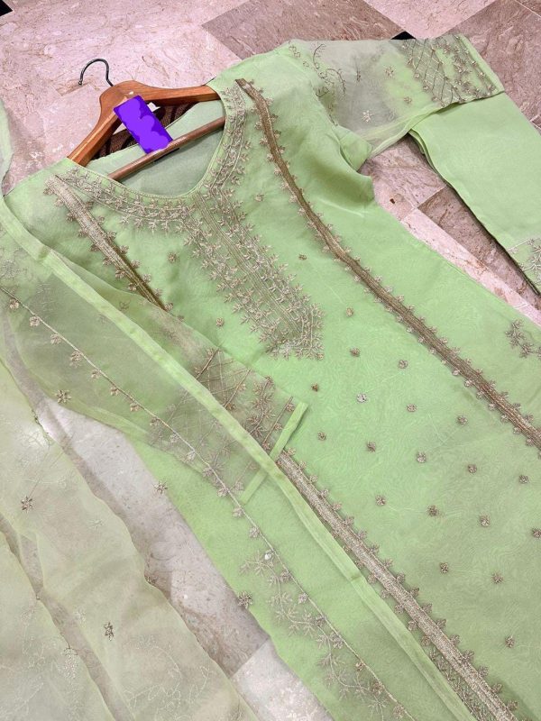 Maroon Embroidered Organza Suit Set - 3 Pcs for Women - Image 3