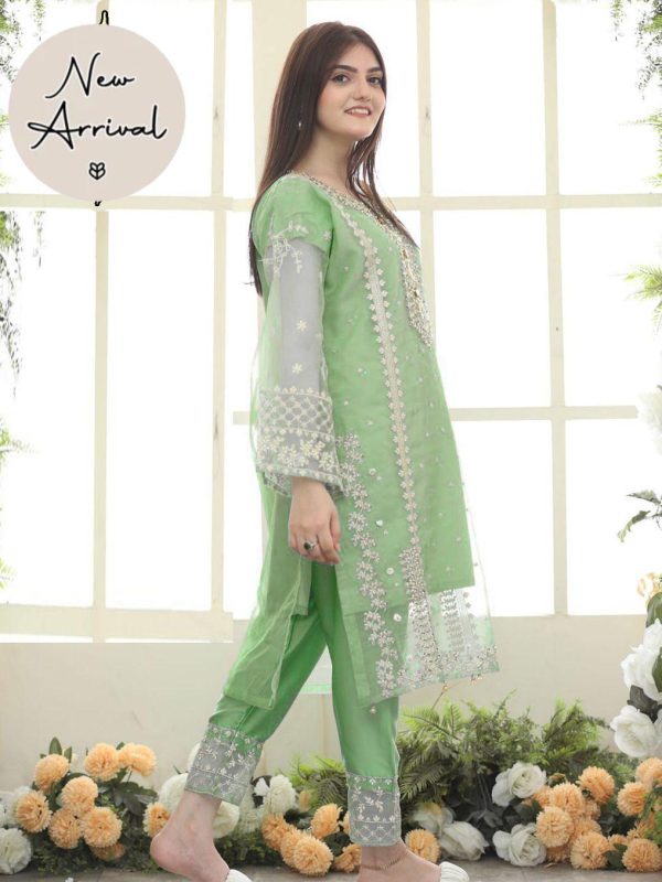 Maroon Embroidered Organza Suit Set - 3 Pcs for Women - Image 2