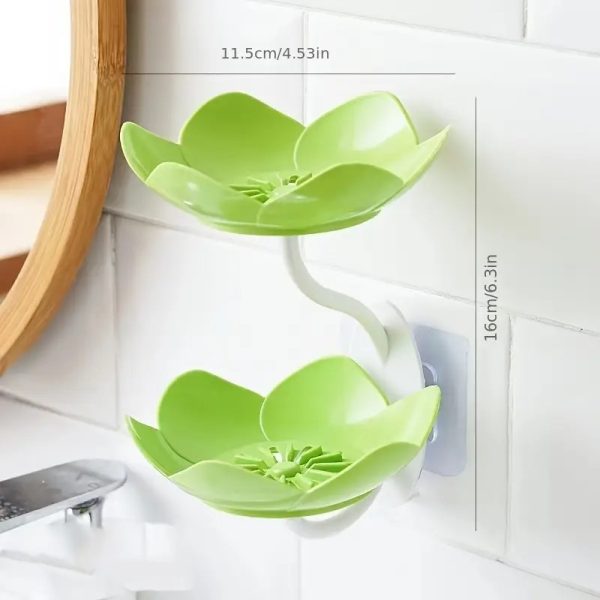 Multicolor Lotus Flower Soap Holder, Double Layer Wall-Mounted, No-Drill with Drainage, Quick-Dry Plastic Bathroom Organizer for Soap Storage, Soap Holder for Bathroom ( Random Color ) - 01 Stand - Image 9