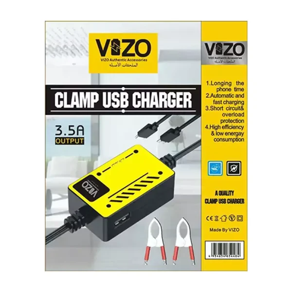 Vizo V5000 – Multi-Port Clip Charger | V5000 – 3.5A Multi-Port Clip Charger with Micro USB, Type-C & USB-A | Versatile Clamp Design for Smartphones & Tablets - Image 3