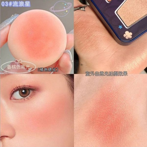 3 in 1 Colors Facial Blush Gradual Powder Blusher Shimmer Highlighter Three-dimensional Brightening Powder Blusher Palette - Biya Korean Highlighter & Blush Palette - Image 8