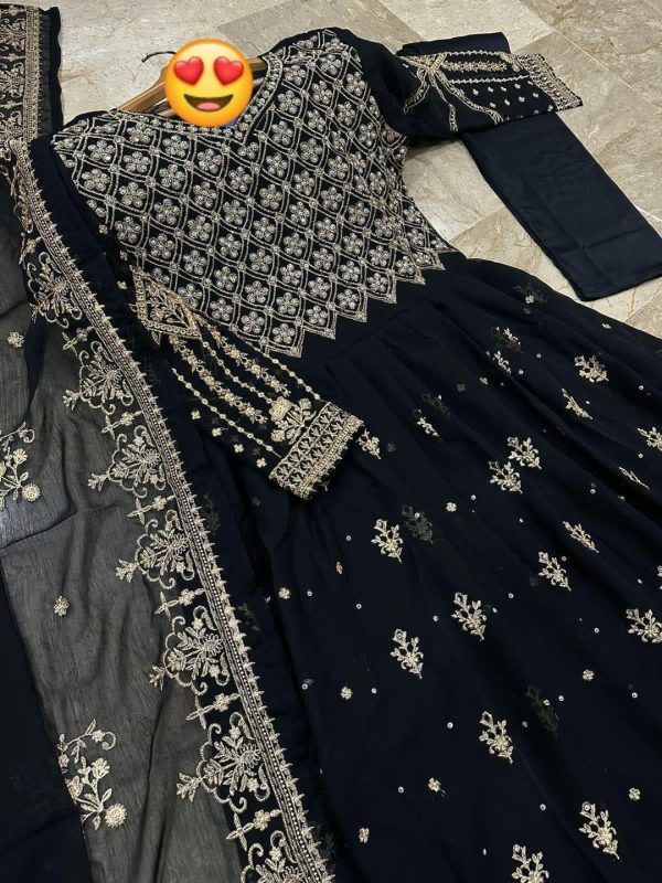 3 Pcs Women's Stitched Embroidered Maxi Suit - Image 2
