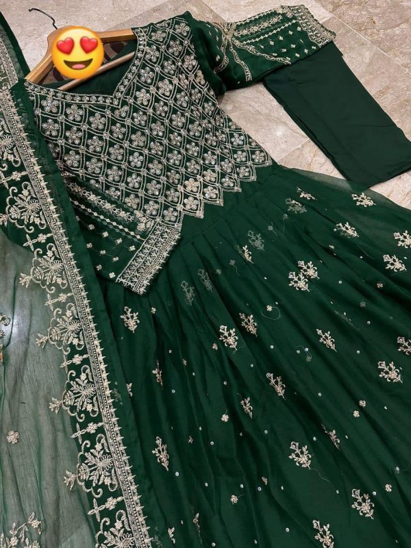 3 Pcs Women's Stitched Embroidered Maxi Suit - Image 2