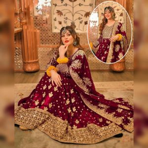 3 Pcs Women's Stitched Embroidered Maxi Suit