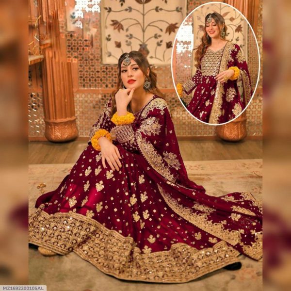3 Pcs Women's Stitched Embroidered Maxi Suit - Image 3
