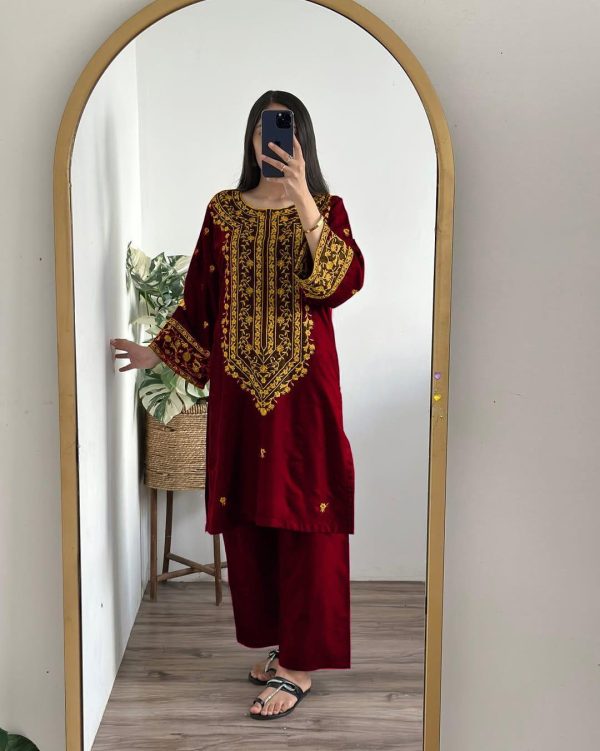 2 Pcs Women's Stitched Embroidered Shirt And Trouser - Image 3