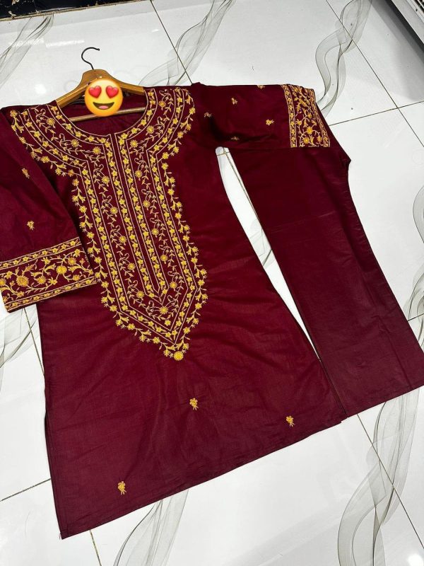 2 Pcs Women's Stitched Embroidered Shirt And Trouser - Image 2
