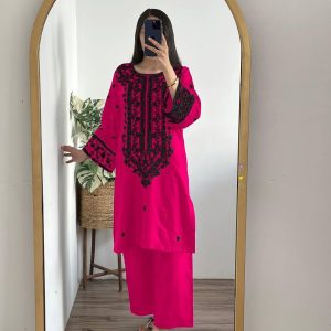 2 Pcs Women's Stitched Embroidered Shirt And Trouser
