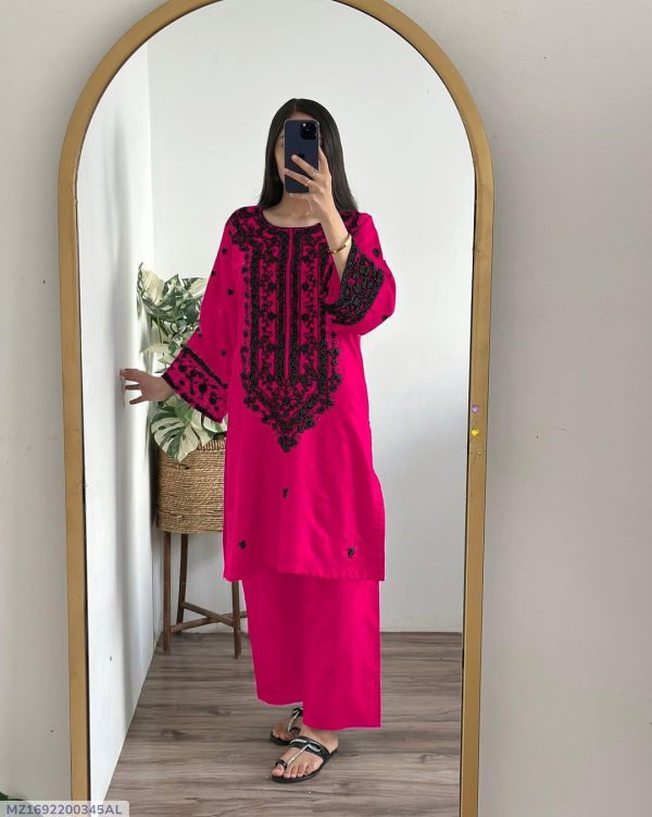 2 Pcs Women's Stitched Embroidered Shirt And Trouser - Image 3