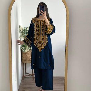 2 Pcs Women's Stitched Embroidered Shirt And Trouser