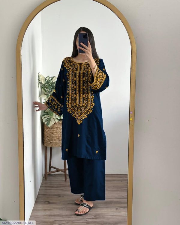 2 Pcs Women's Stitched Embroidered Shirt And Trouser - Image 3