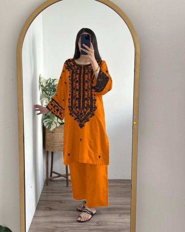 2 Pcs Women's Stitched Embroidered Shirt And Trouser - Image 3