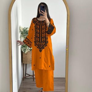 2 Pcs Women's Stitched Embroidered Shirt And Trouser