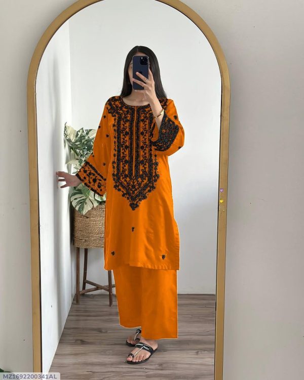 2 Pcs Women's Stitched Embroidered Shirt And Trouser