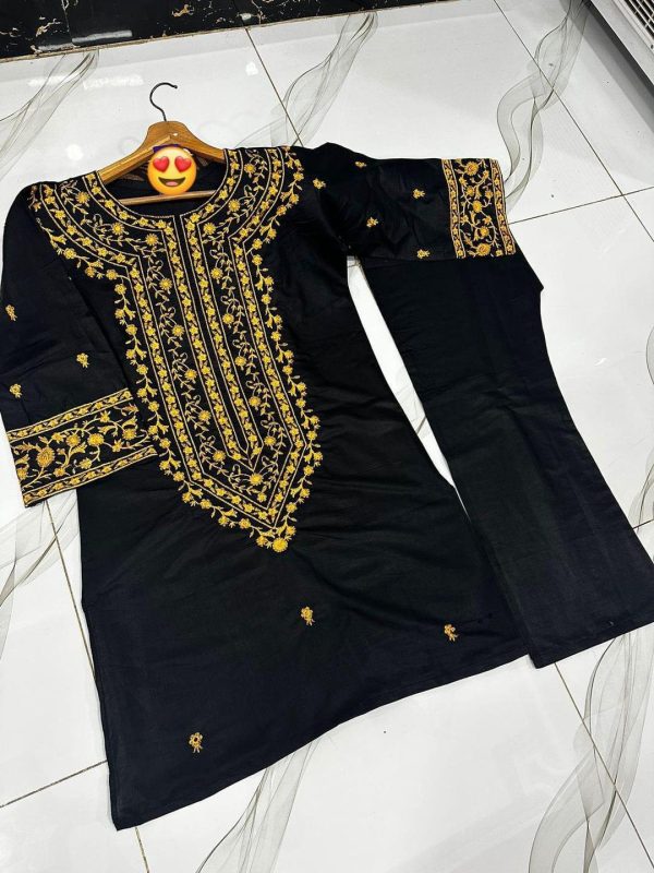 2 Pcs Women's Stitched Embroidered Shirt And Trouser - Image 3