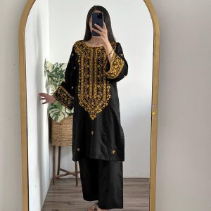 2 Pcs Women's Stitched Embroidered Shirt And Trouser